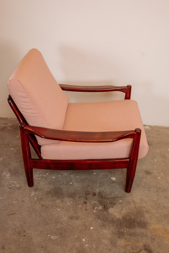 Image 1 of Vintage Teak 60s Armchair - New Upholstered Light Pink