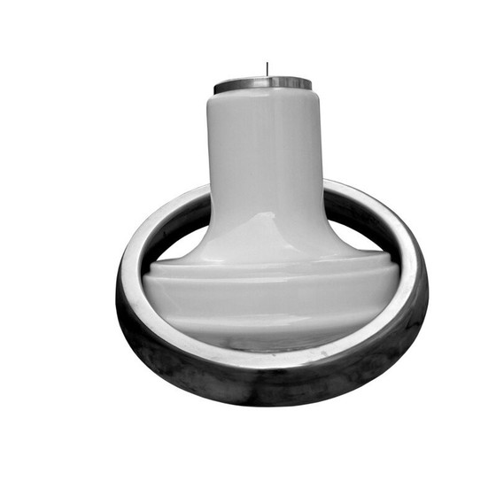 Image 1 of Lampada da soffitto vintage in vetro opalescente Oscar Torlasco per Lumi Italia 1960