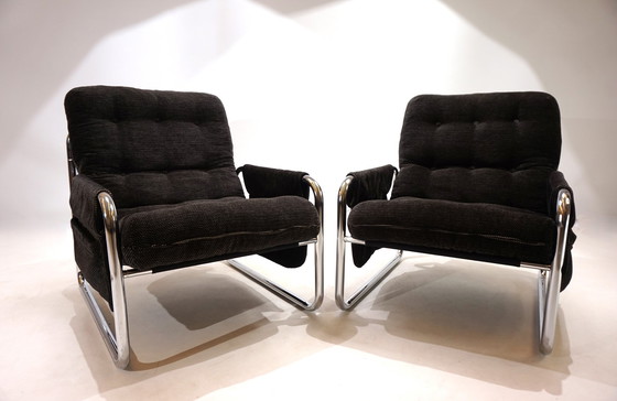 Image 1 of Set Of 2 Herlag Chrome Cantilever Chairs By Johan Bertil Häggström, 1970