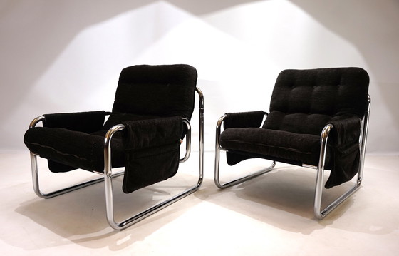 Image 1 of Set Of 2 Herlag Chrome Cantilever Chairs By Johan Bertil Häggström, 1970