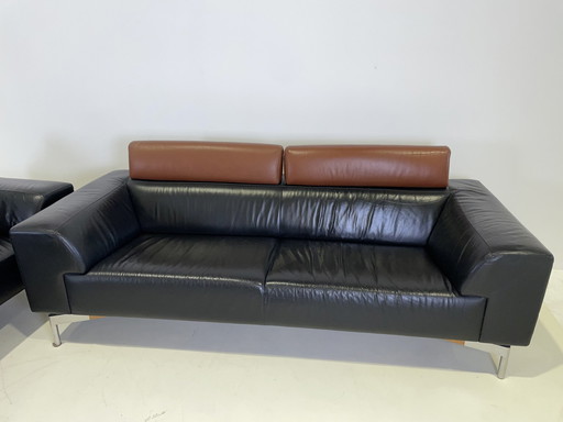 1x Leolux Patachou leather 3-seater designer sofa