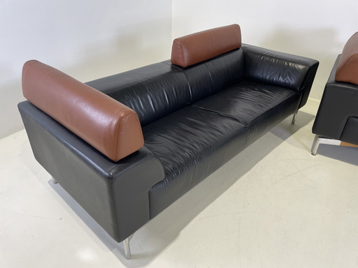 1x Leolux Patachou leather 3-seater designer sofa