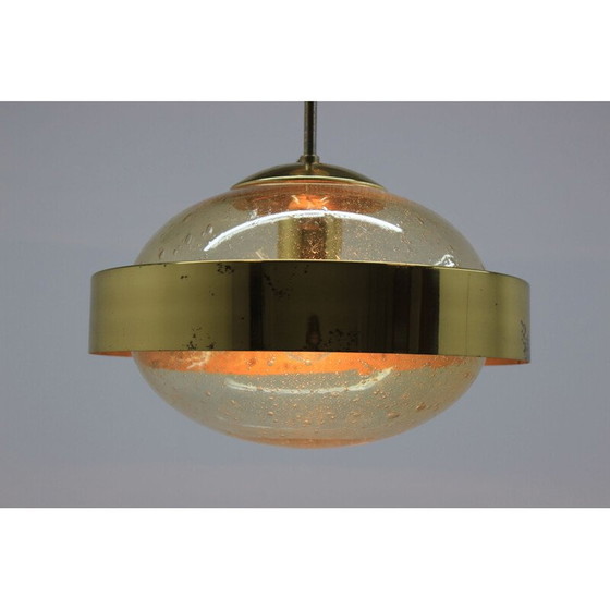Image 1 of Vintage glass and brass suspension lamp by Kamenický Šenov, 1970