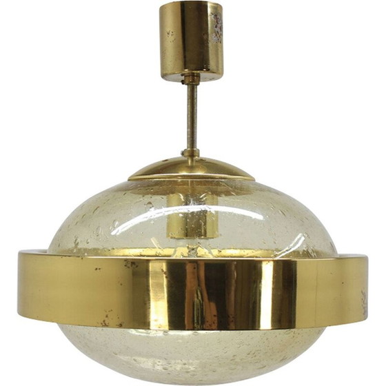 Image 1 of Vintage glass and brass suspension lamp by Kamenický Šenov, 1970