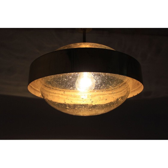 Image 1 of Vintage glass and brass suspension lamp by Kamenický Šenov, 1970