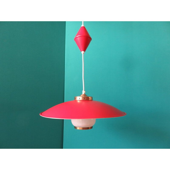 Image 1 of Lampada a sospensione vintage danese in metallo rosso, 1950