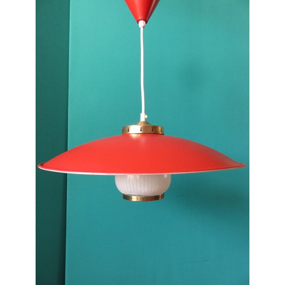 Image 1 of Lampada a sospensione vintage danese in metallo rosso, 1950