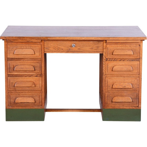 Image 1 of Vintage Art Deco solid oakwood writing desk, 1930s