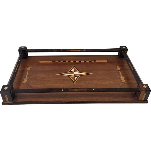 Vintage Art Deco tray in marquetry and bone, France 1930