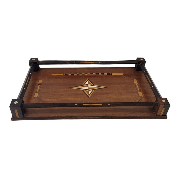 Image 1 of Vintage Art Deco tray in marquetry and bone, France 1930