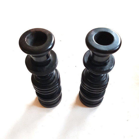 Image 1 of Ebony Turned Wood Candlesticks, Set of 2