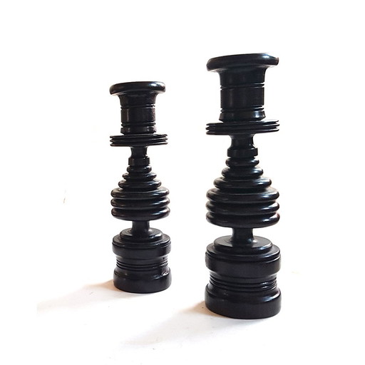 Ebony Turned Wood Candlesticks, Set of 2