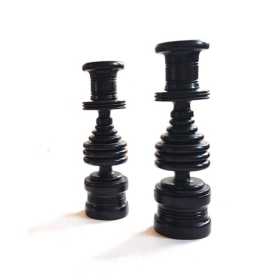 Image 1 of Ebony Turned Wood Candlesticks, Set of 2