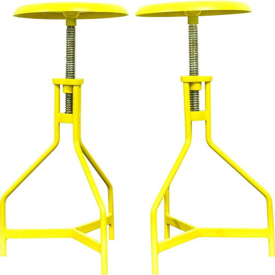 Image 1 of Pair of vintage stools in yellow lacquered metal, Italy 1970