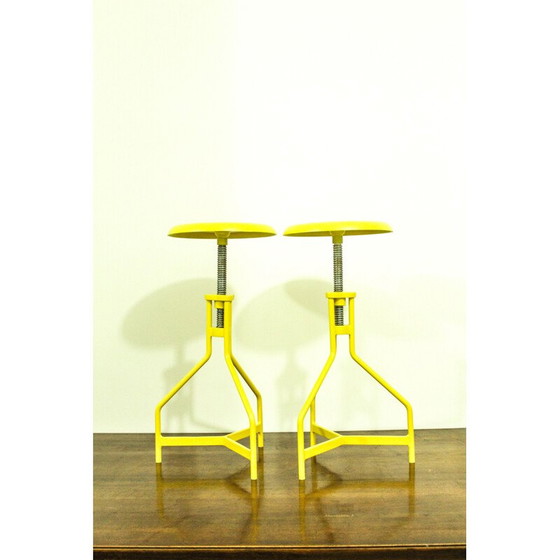 Image 1 of Pair of vintage stools in yellow lacquered metal, Italy 1970
