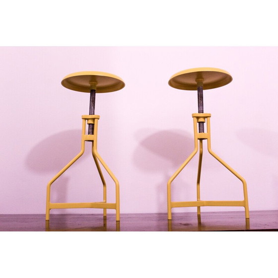 Image 1 of Pair of vintage stools in yellow lacquered metal, Italy 1970