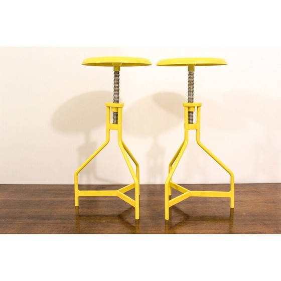 Image 1 of Pair of vintage stools in yellow lacquered metal, Italy 1970