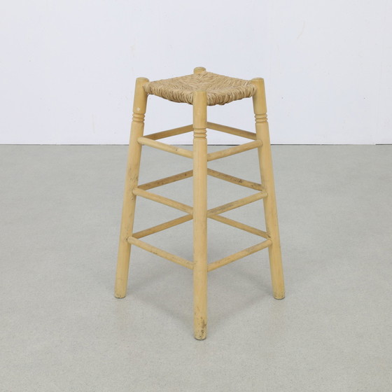 Image 1 of Tabouret de bar 4x avec assise en rotin, 1970