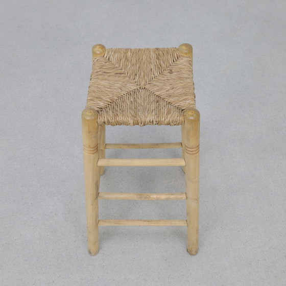 Image 1 of Tabouret de bar 4x avec assise en rotin, 1970