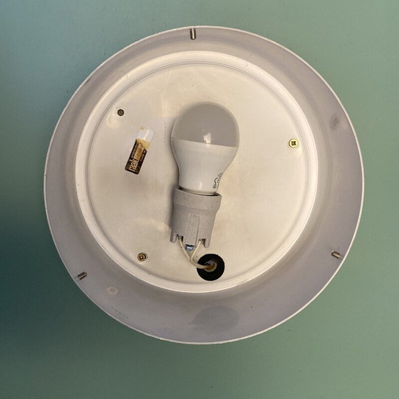 Image 1 of Pair of vintage "Alliance" ceiling lamp in brushed aluminum and glass for Raak, Netherlands 1968