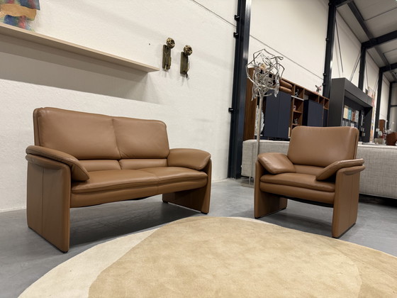 Image 1 of Leolux Catalpa Sofa 2 Seater & Armchair Brown Leather