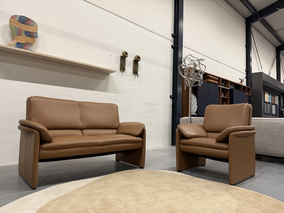 Image 1 of Leolux Catalpa Sofa 2 Seater & Armchair Brown Leather