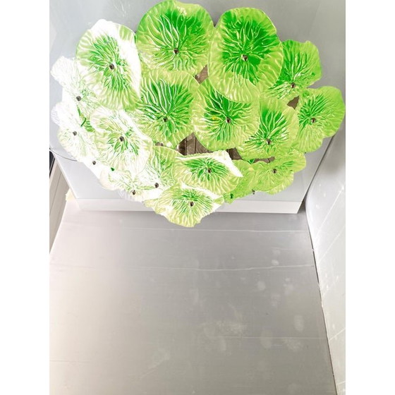 Image 1 of Italian Green Floreal Murano Glass Flush Mount In Mid-Century Modern Style