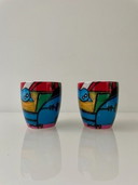 2 Espresso Cups Corneille. 'L'Oise Et Chat Jaune'