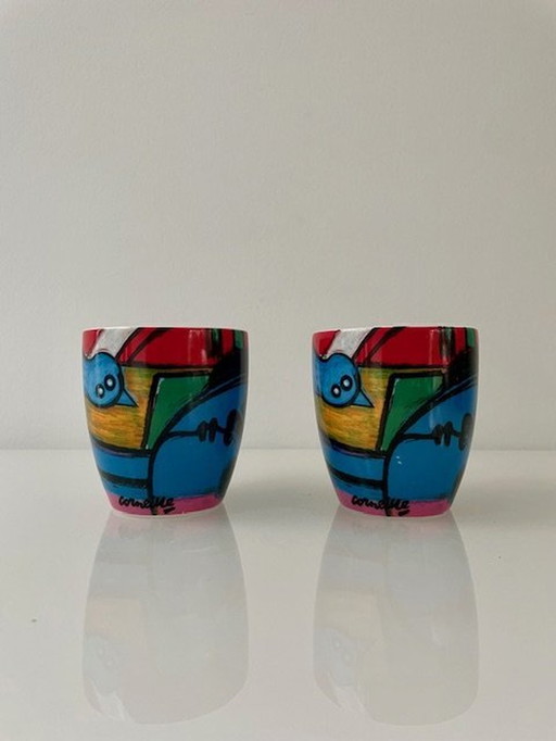 2 Espresso Cups Corneille. 'L'Oise Et Chat Jaune'