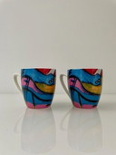 2 Espresso Cups Corneille. 'L'Oise Et Chat Jaune'