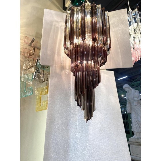 Image 1 of Smoked And Clear "Quadriedro" Cascade Chandelier Murano Glass