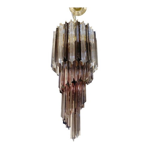 Smoked And Clear "Quadriedro" Cascade Chandelier Murano Glass