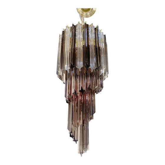 Image 1 of Smoked And Clear "Quadriedro" Cascade Chandelier Murano Glass