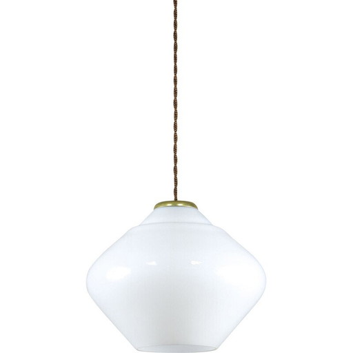 Mid-century Italian white opaline and brass pendant lamp