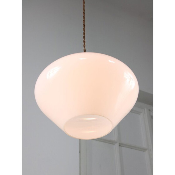 Image 1 of Mid-century Italian white opaline and brass pendant lamp