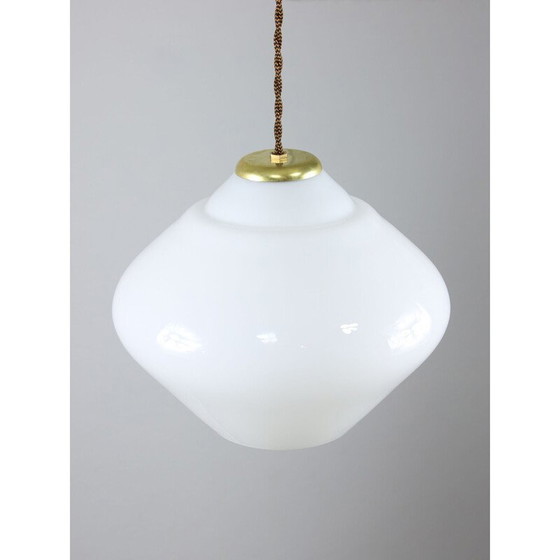 Image 1 of Mid-century Italian white opaline and brass pendant lamp