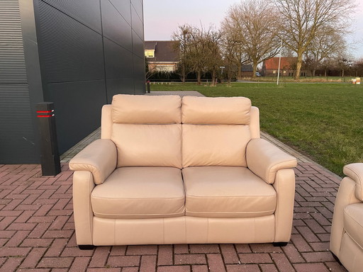 3 + 2.5 Seater Real Leather Cream Sofa Set