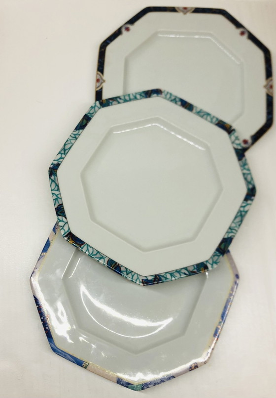 Image 1 of Lot Of 5 Hexagonal Limoges Porcelain Plates Circa 1990