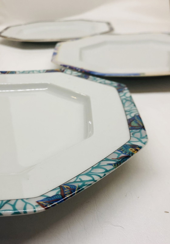 Image 1 of Lot Of 5 Hexagonal Limoges Porcelain Plates Circa 1990