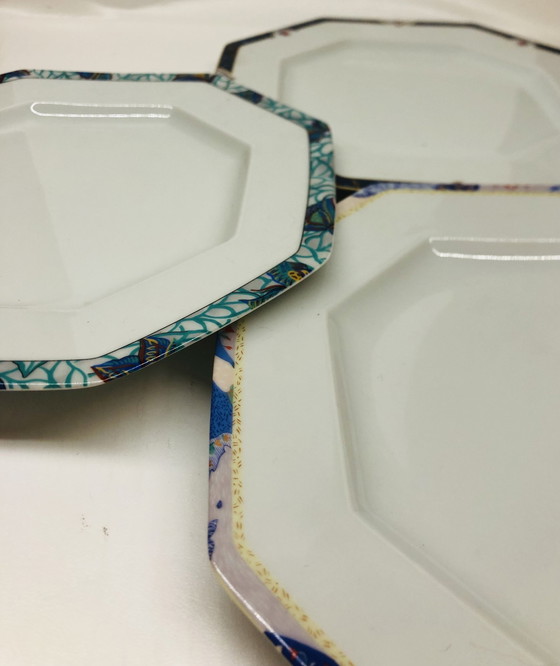 Image 1 of Lot Of 5 Hexagonal Limoges Porcelain Plates Circa 1990