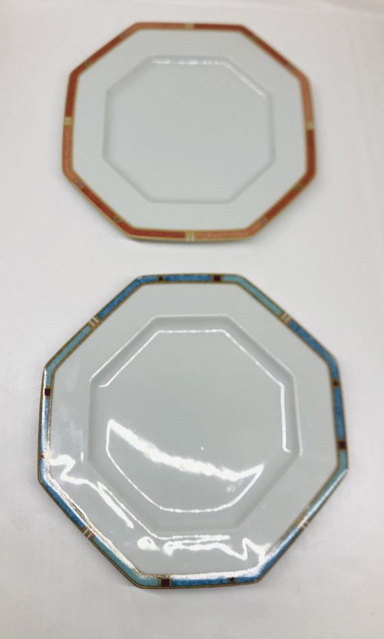 Image 1 of Lot Of 5 Hexagonal Limoges Porcelain Plates Circa 1990