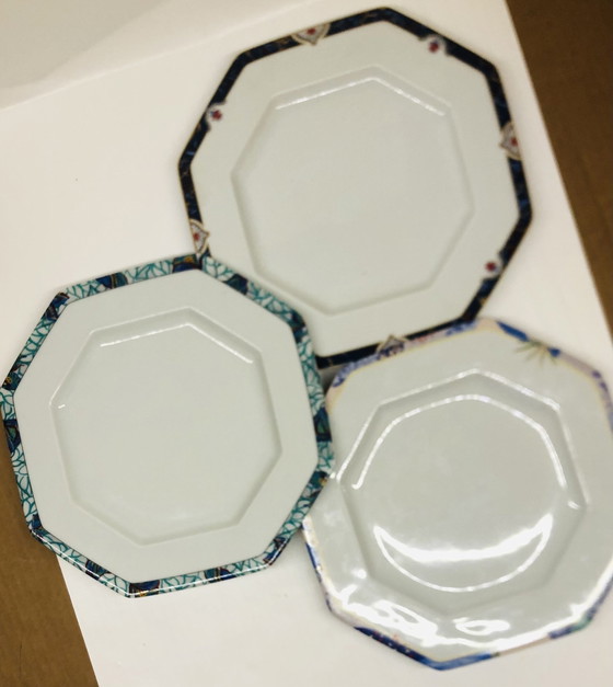 Image 1 of Lot Of 5 Hexagonal Limoges Porcelain Plates Circa 1990