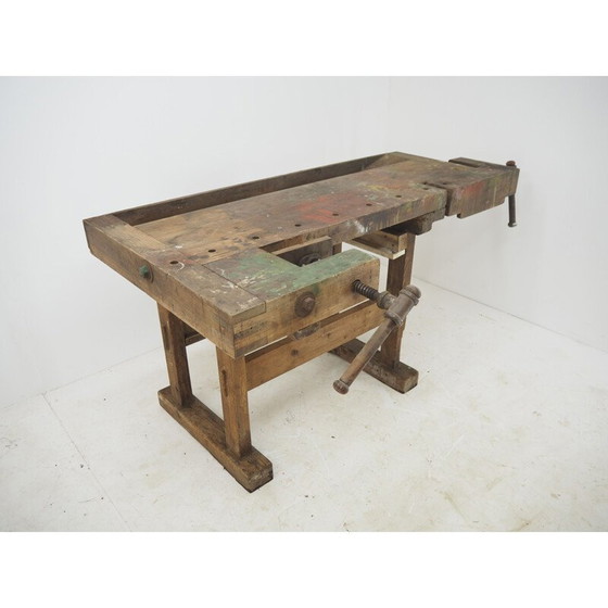 Image 1 of Mid century oakwood workbench, Czechoslovakia 1950s