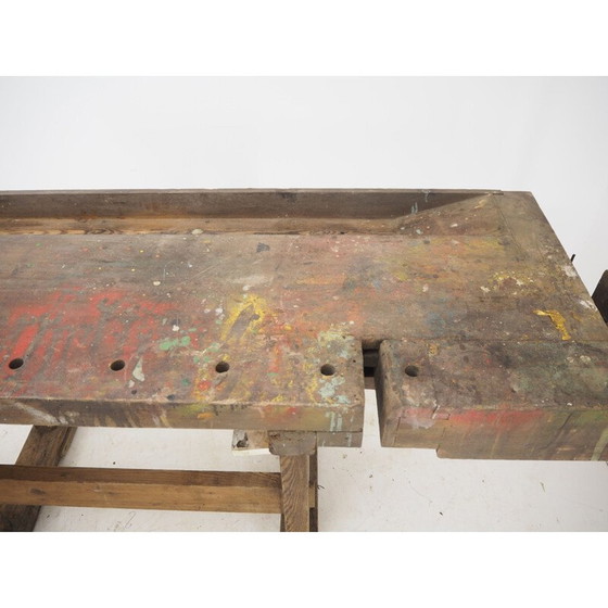 Image 1 of Mid century oakwood workbench, Czechoslovakia 1950s