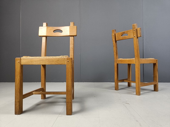 Image 1 of Vintage Oak And Wicker Brutalist Chairs, 1960S