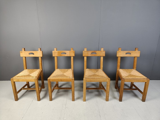 Image 1 of Vintage Oak And Wicker Brutalist Chairs, 1960S