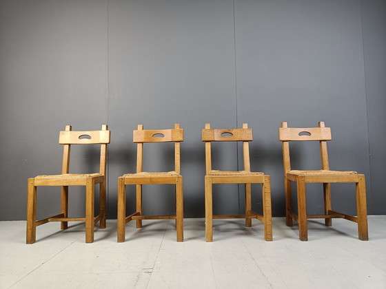 Image 1 of Vintage Oak And Wicker Brutalist Chairs, 1960S