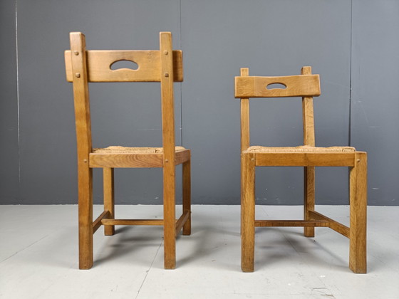 Image 1 of Vintage Oak And Wicker Brutalist Chairs, 1960S