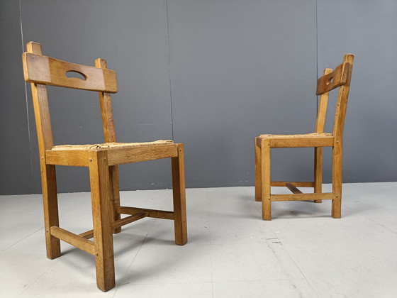 Image 1 of Vintage Oak And Wicker Brutalist Chairs, 1960S
