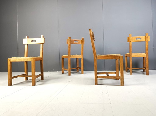 Chaises Brutalistes en Chêne et Osier, 1960S